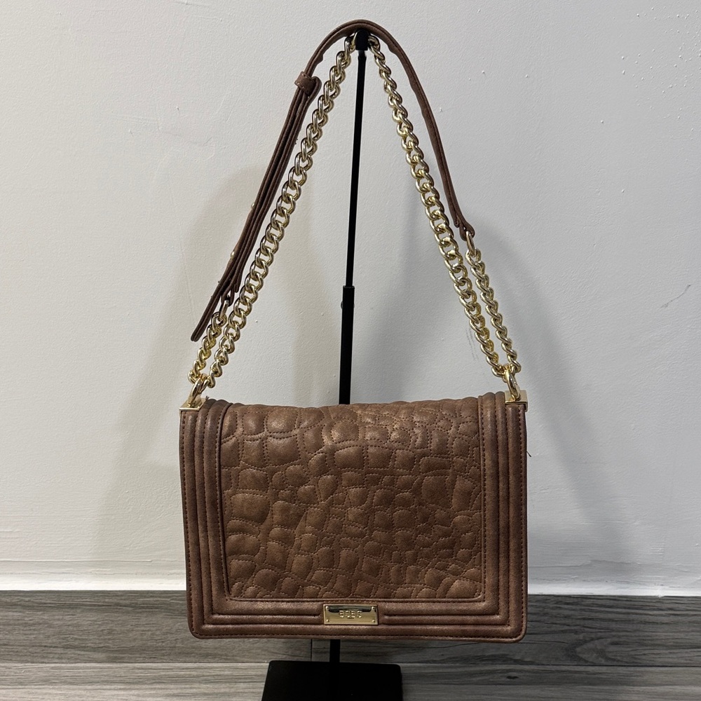 BCBG Paris Quilted Taupe Shoulder Bag with Gold Chain Strap